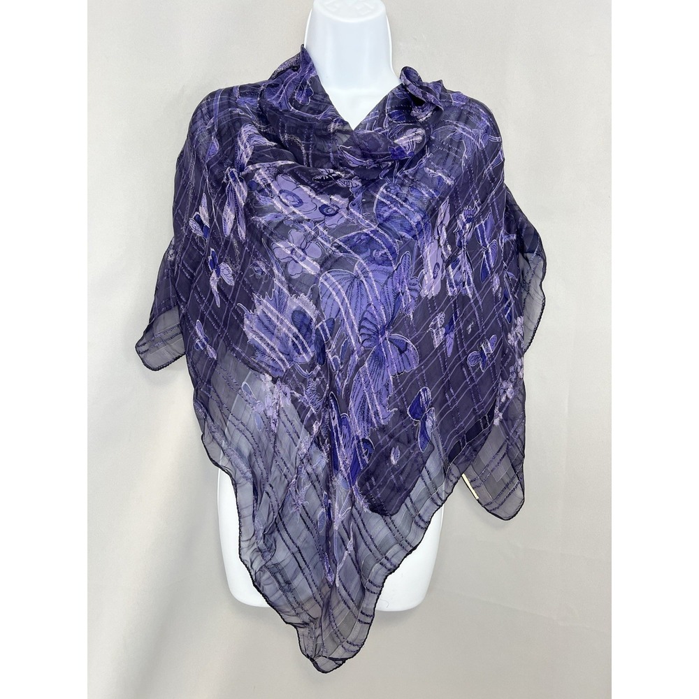 Womens Scarf Purple Floral Butterfly Square 41"x 41"